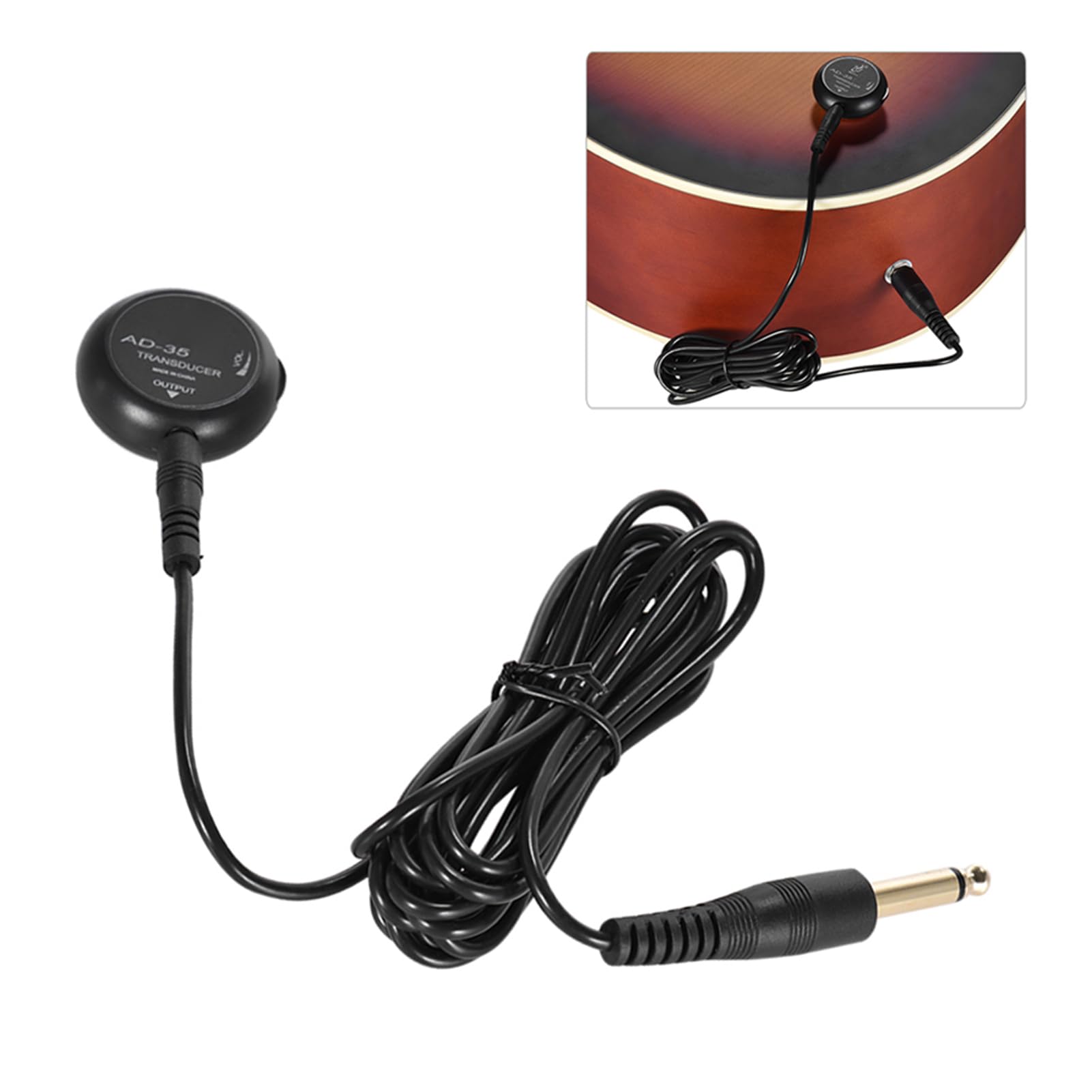 Adeline AD-35 Mini Transductor de Guitarra Transductor de Micrófono de Contacto con Conector de Salida de 6,35 Mm Cable de 3 Metros para Guitarra Folclórica Acústica Pastilla con Orificio de