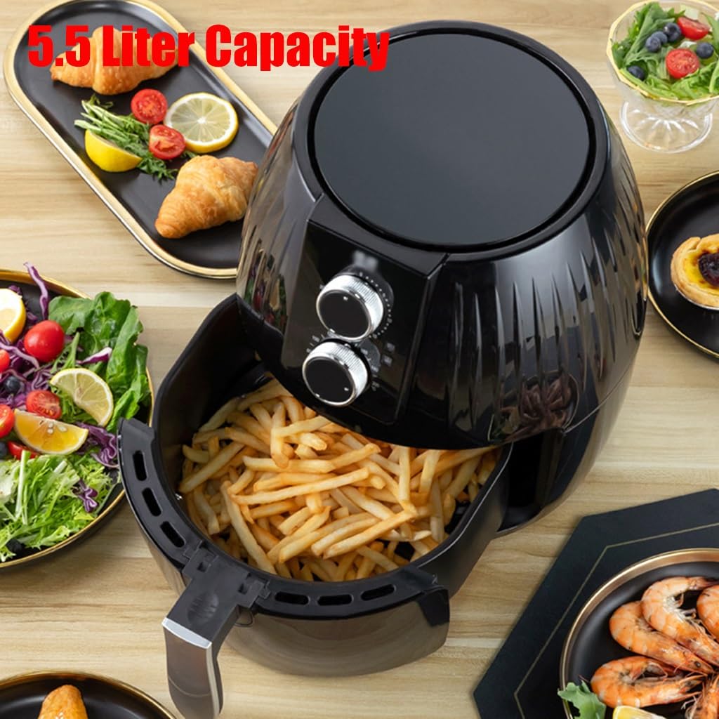 Frytkownica Powietrzna 5,5 L, Zdrowe Gotowanie Bez Oleju, Elektryczne Frytkownice Na Gorące Powietrze, Multicooker Z Kontrolą Temperatury I Czasu, Łatwe Do Czyszczenia,/Black-220V