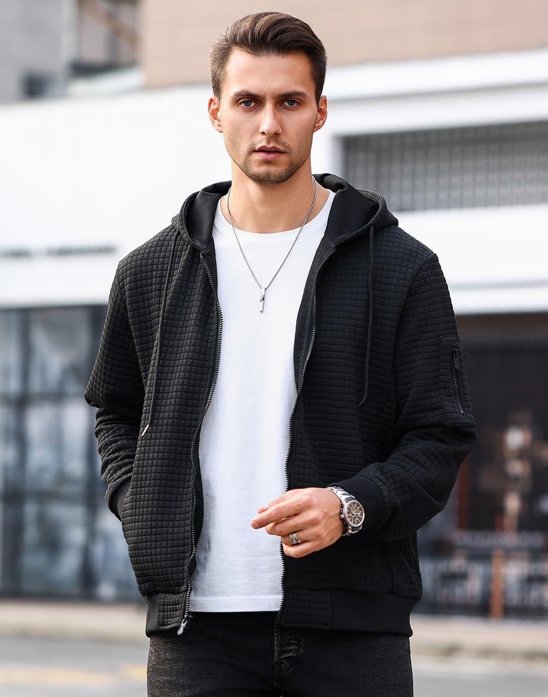 Mens Zip Up Hoodie Full-Zip Sweatshirt Lightweight Loose Fit Hooded Jackets - Image 2