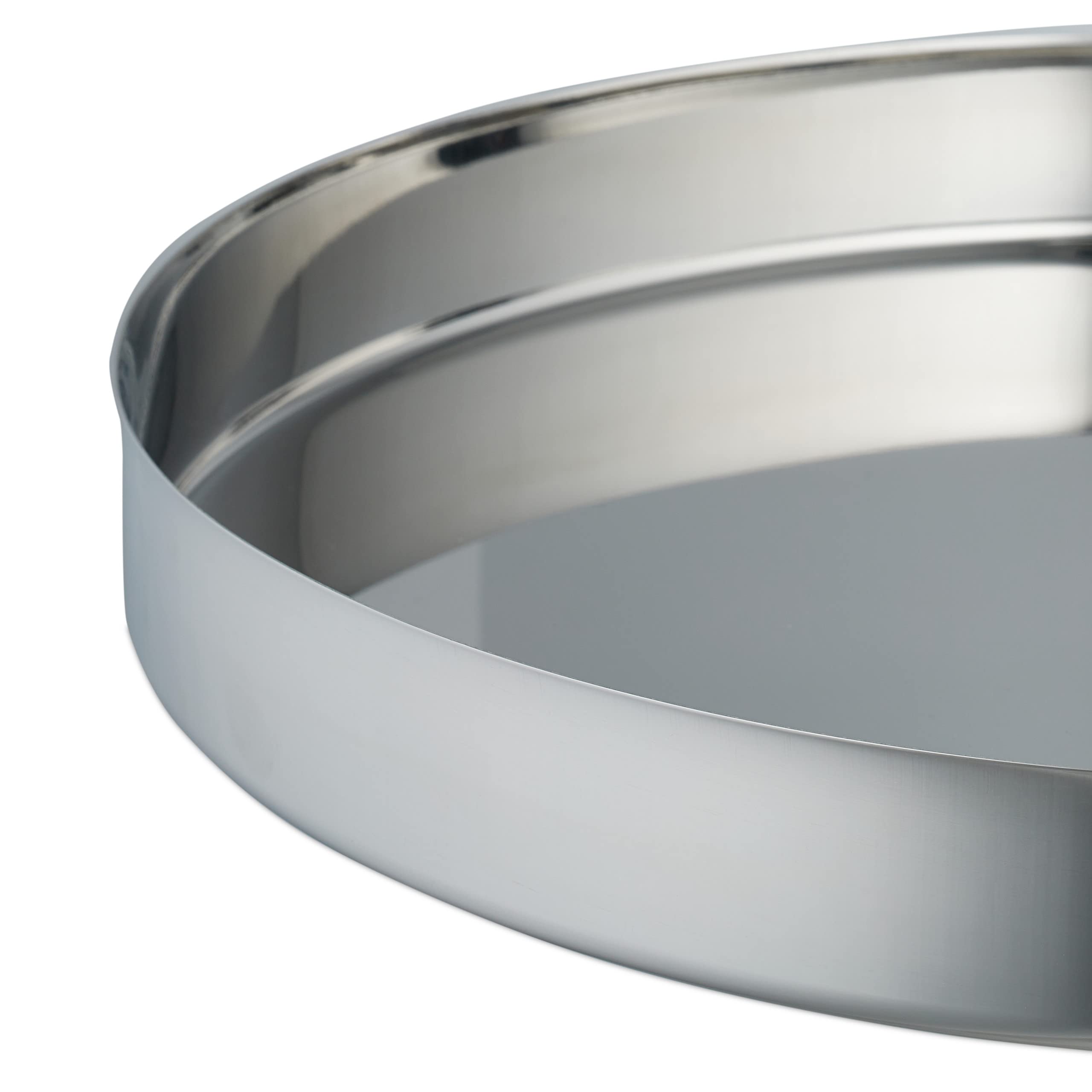 Plateau De Service Relaxdays Rond Acier Inox - Diamètre 35cm Avec Anses Similicuir Bord Surélevé