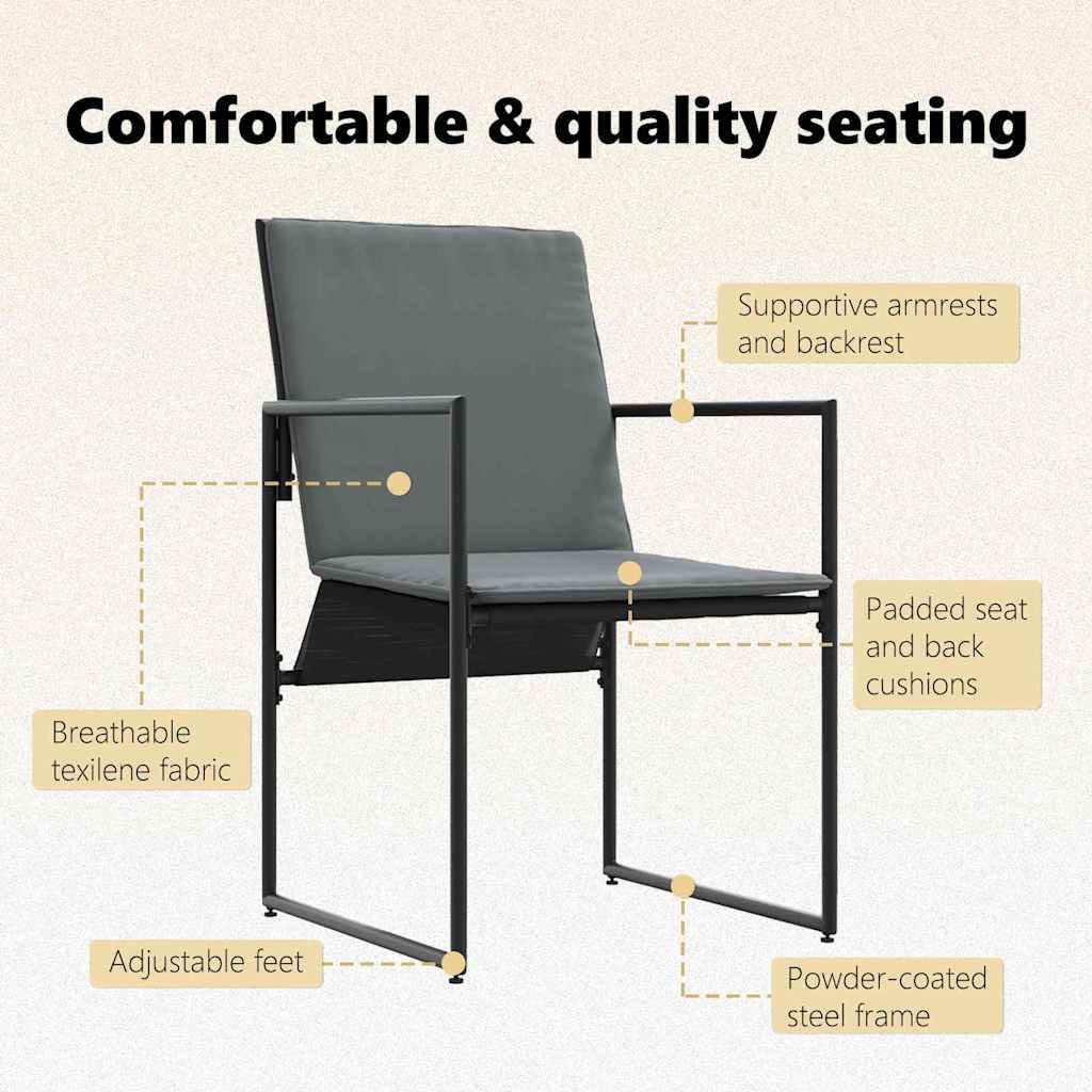 vidaXL Set da Pranzo per Giardino 9 PCS Nero Acciaio, Cene all'aperto, Set Moderni per Patio, mobili da Giardino, Tavolo Esterno, Stile Contemporaneo