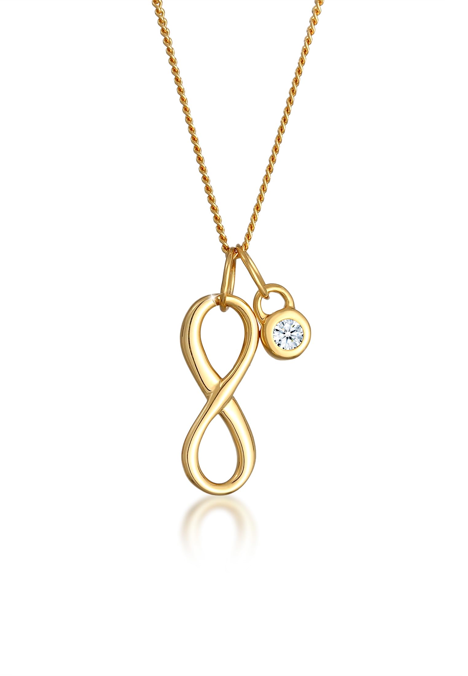 Elli DIAMONDS Necklace Women Infinity Solitaire with Diamond (0.03 ct.) in 585 Yellow Gold