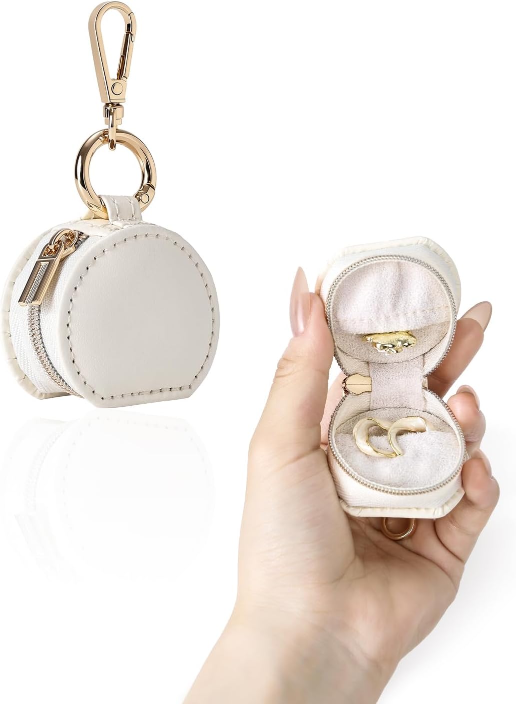 CASEGRACE Ring holder Keychain for jewelry,Portable Mini Gym Travel Jewelry Case for Earrings, Rings, Necklaces Man and Women (White) Style B