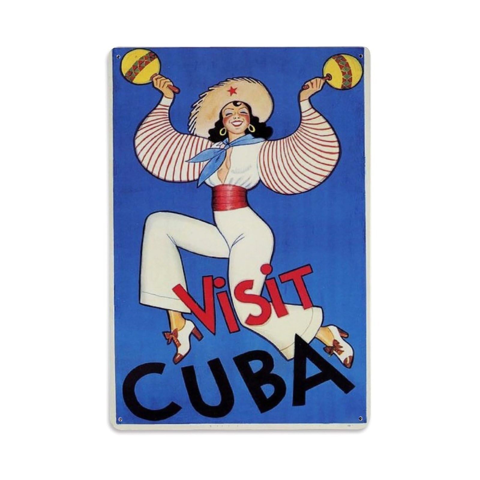 Vintage Travel Poster Visit Cuba Metal Tin Sign Wall Decor for Cafe, Club, Garden Metal Poster 8x12Inch
