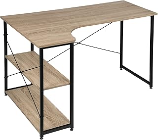 EUGAD Computer Desk with Shelves L Shape PC Laptop Desktop Workstation Study Table Home Office Corner Work Table 120x74x71.5cm Light Oak