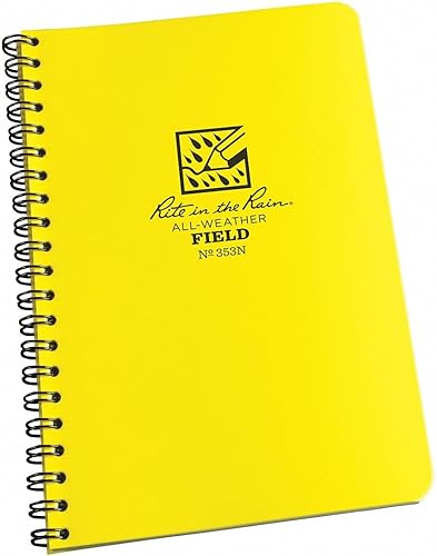 Rite in the Rain Cuaderno de espiral lateral resistente a la intemperie, 4 58" x 7", cubierta amarilla, patrón de campo (No. 353)