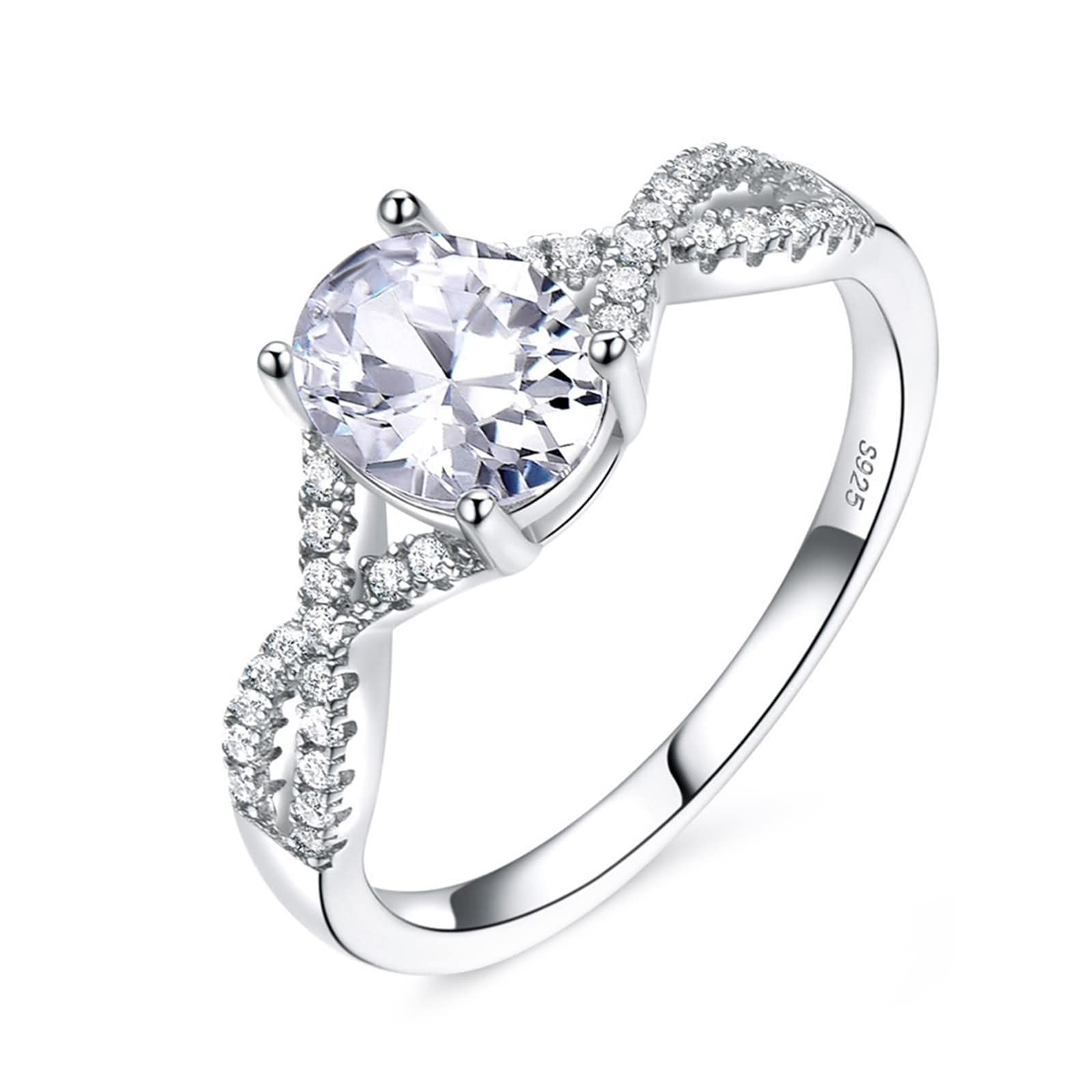 WXKAGF Eheringe Verlobung, Ringe aus 925er Sterlingsilber für Damen, einzigartig, elegant, X-Form, ovaler Zirkonia