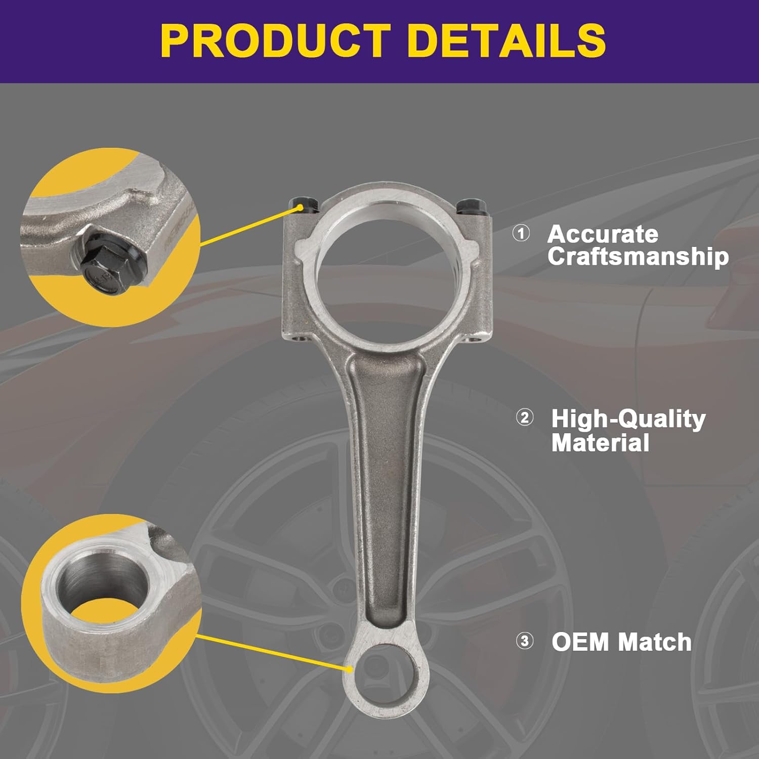 53021538AD Connecting Rods Set Compatible with 2003-2015 Chrysler Dodge Jeep 5.7L Hemi Replace 05086010AA, 05086010AB, 05086010AC