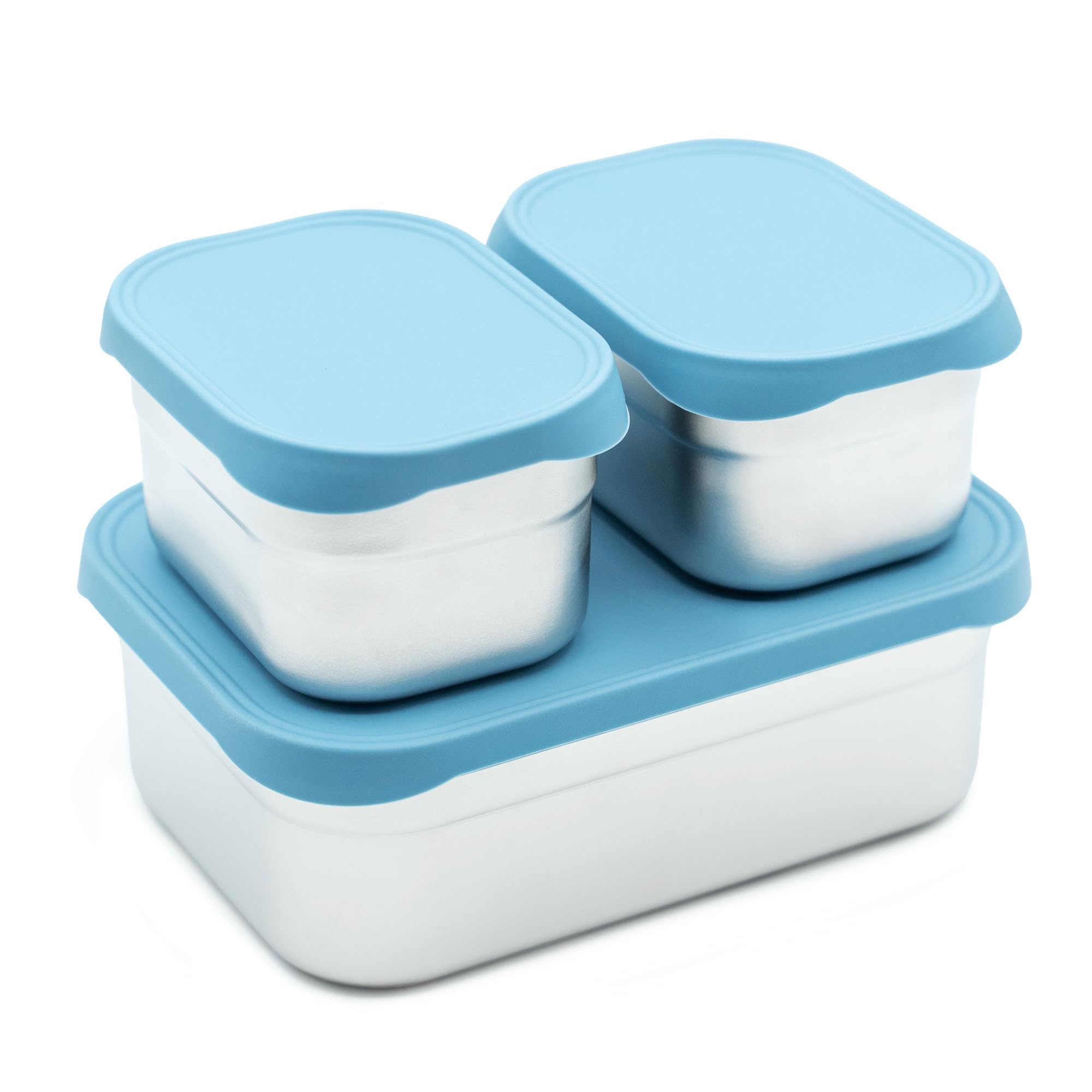 WeeSprout Stainless Steel Lunch Box Set - 750mL & 230mL Food Storage Nested Bento Boxes with Food Grade Silicone Lid - Leak Proof - Microwave & Freezer Safe (Matte Blue)