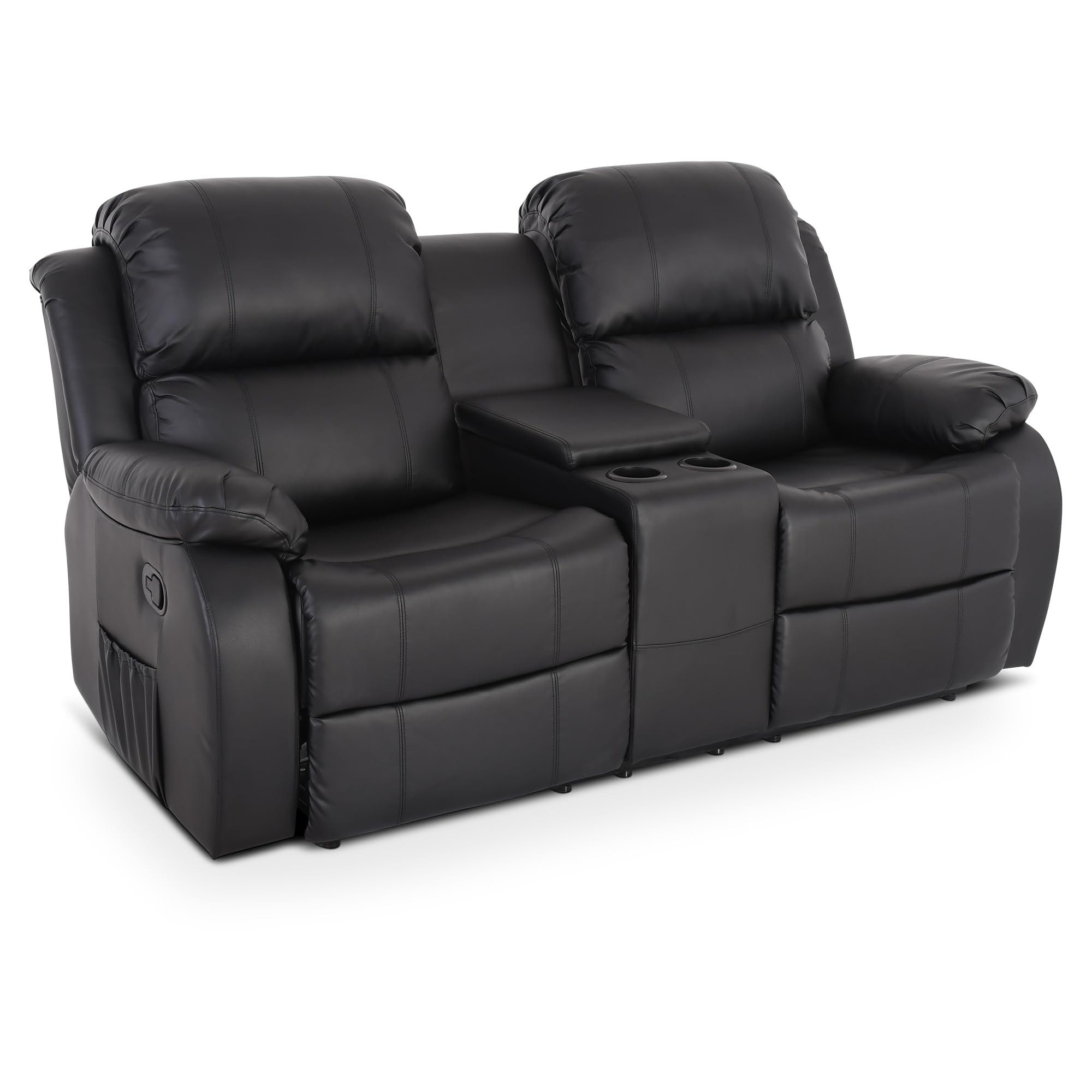 Raburg Kinosessel, 2er-Fernsehsessel, mechanische Relax- und Liegefunktion, manuelle Easy-Lift-Funktion, 2× Getränkehalter & Snackfach, Komfortpolsterung, 120 kg Tragkraft, Star, Kunstleder|Schwarz
