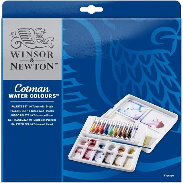 Winsor & Newton 0390646 Cotman zestaw farb akwarelowych, żywe farby wodne o wysokiej odporności na światło, duży wybór kolorów, odporne na starzenie, 10 kolorów w tubkach 8 ml