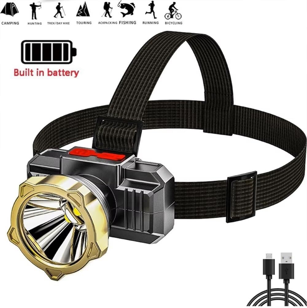Latarka czołowa LED z akumulatorem USB, wodoodporna, zewnętrzna, latarka czołowa, awaryjna, robocza