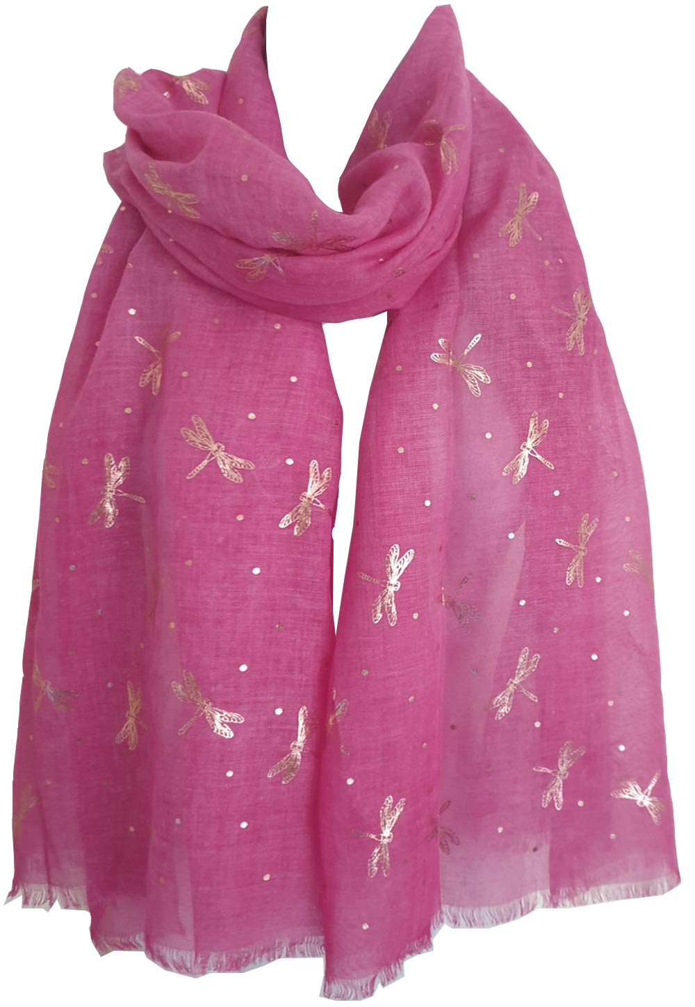Glamlondon Women's Pink Hot Dragonfly Pattern Scarf Shawl Latest Glitter Rose Gold Foil Dragonflies (Pink Hot)