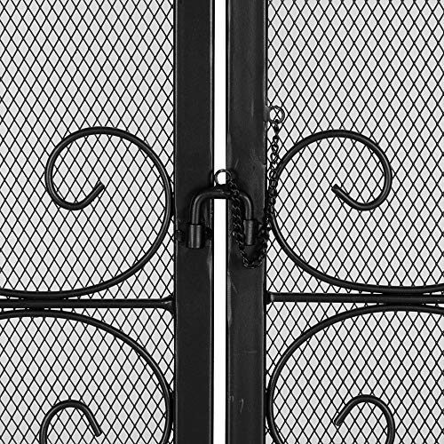 VINGLI Wrought Iron Fireplace Screen with 2 Magnetic Doors, Fire Place Panel Free Standing Gate with Mesh Cover for Baby Safe, Spark Guard and Wood Burning Hearth Accessories