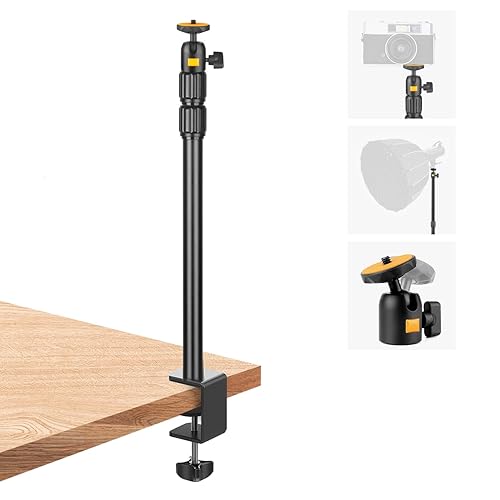 Camera Desk Mount Webcam Stand with 360° Ball Head, Adjustable Table Light Stand 14"-33", Tabletop C Clamp for DSLR Camera, Ring Light, Live Streaming, Photo Video Studios