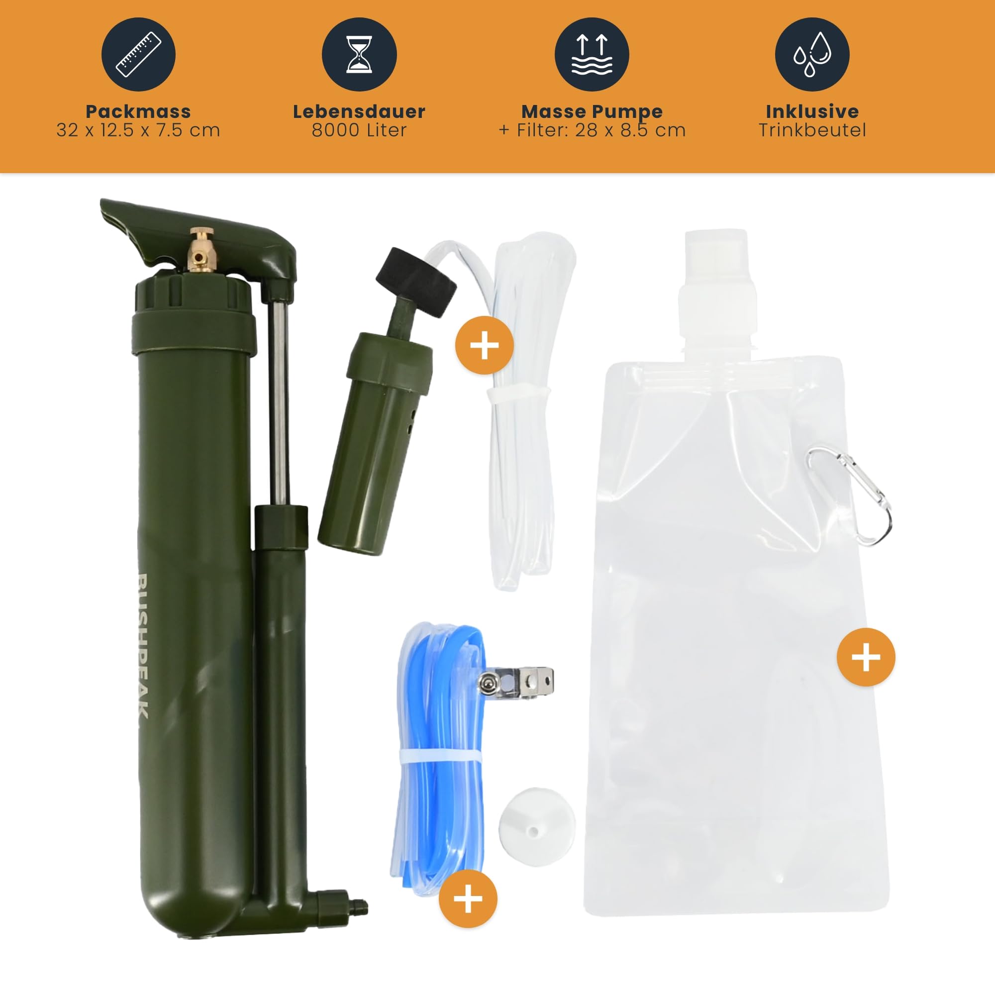 Wasserfilter Outdoor Pumpe Osmose mit 8000 Liter Filterkapazität inklusive Transporttasche und Trinkbeutel