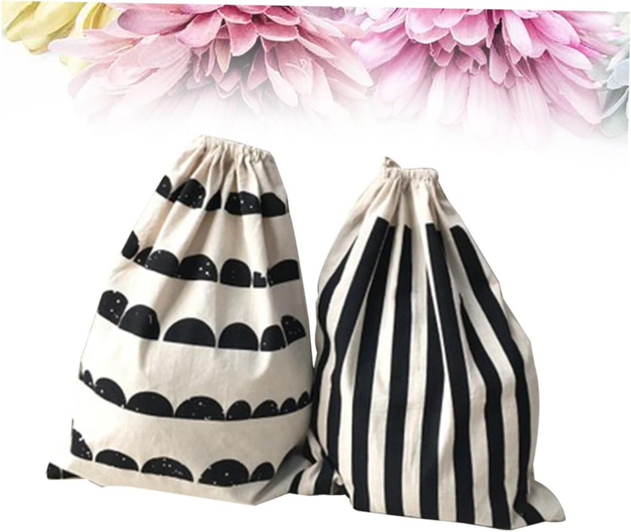 2pcs Washable Cotton Drawstring Bags Diaper Tote Bag for Toiletries Wet Dry for Travel Organize Boys and Girls Toys Shoes Magazines (semicircle Stripe)