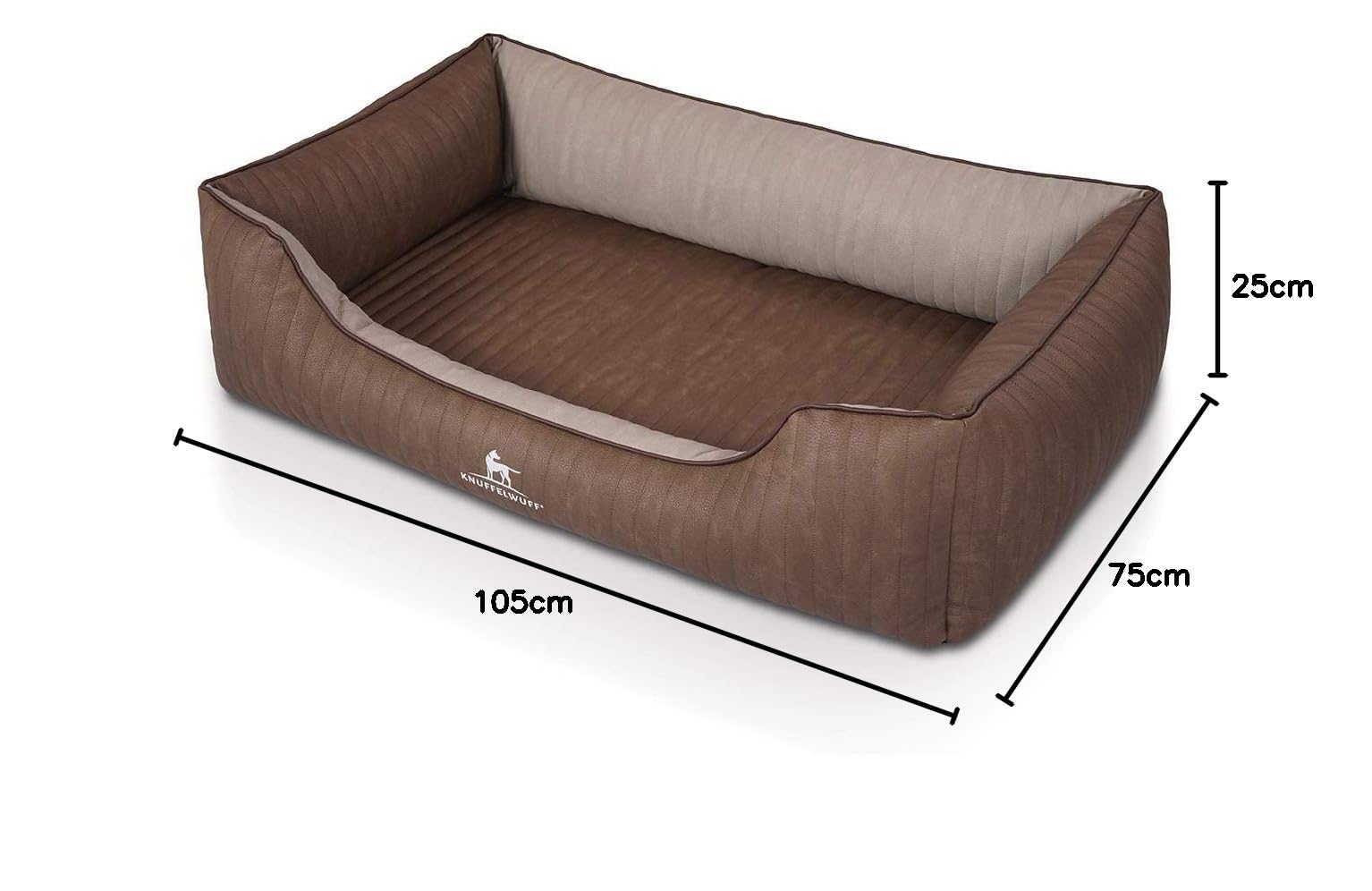 Knuffelwuff 14120-002 - Cama ortopédica para Perros, cojín para Perros, Cesta para Perros de Piel sintética Outback XL, 105 x 75 cm, marrón/Gris