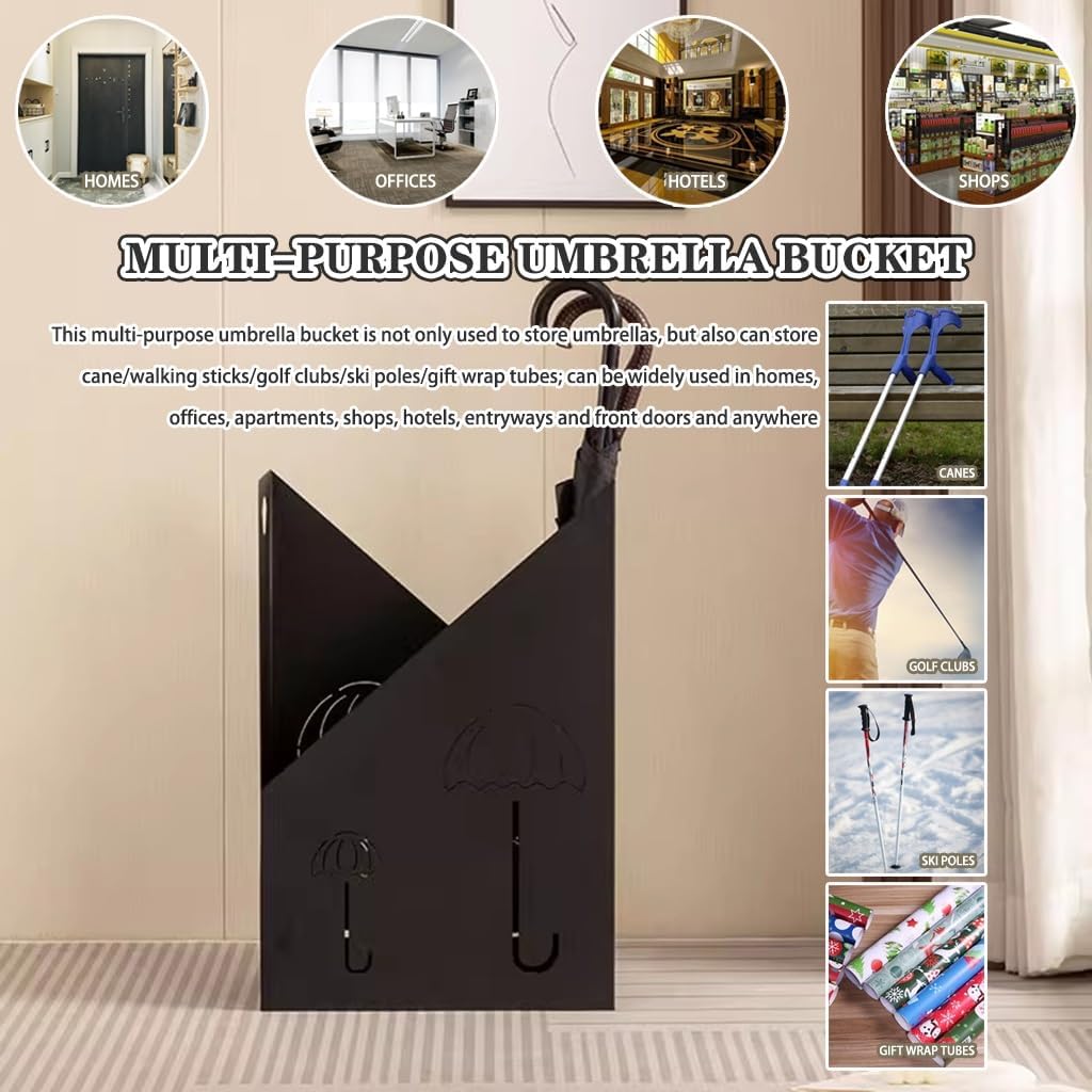 Entryway Umbrella Rack with Minimalist Style Design and Hollow Pattern Square Iron Art Umbrella Holder for Corridor Creative Fan Shaped Handle White