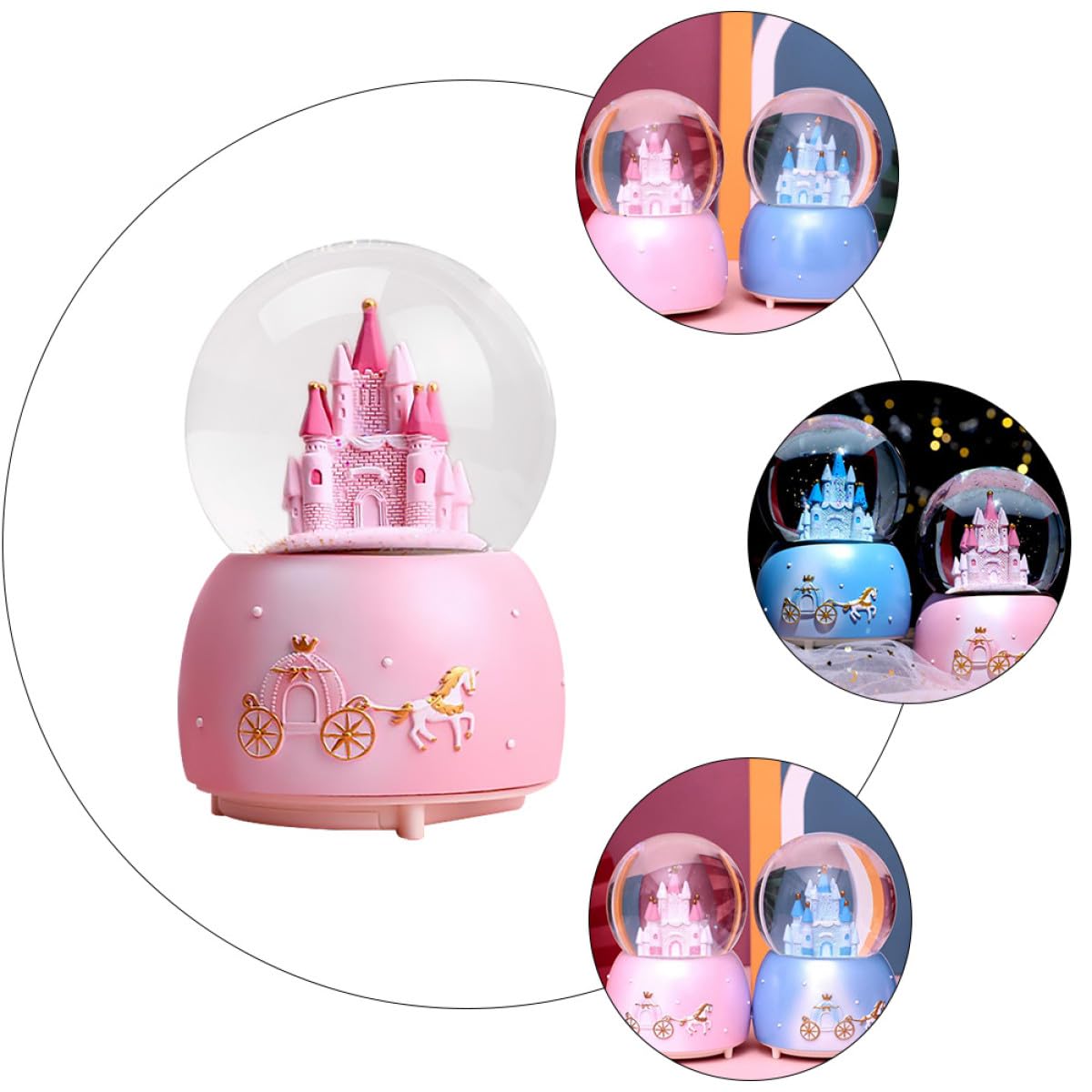 Toyvian Bola de Nieve de Cristal Rosa Mediana Música y Efecto Nieve Manual, Adorno Decorativo para Escritorio y Hogar, Bola de Cristal para Niñas, Obsequio de Cuento de Hadas