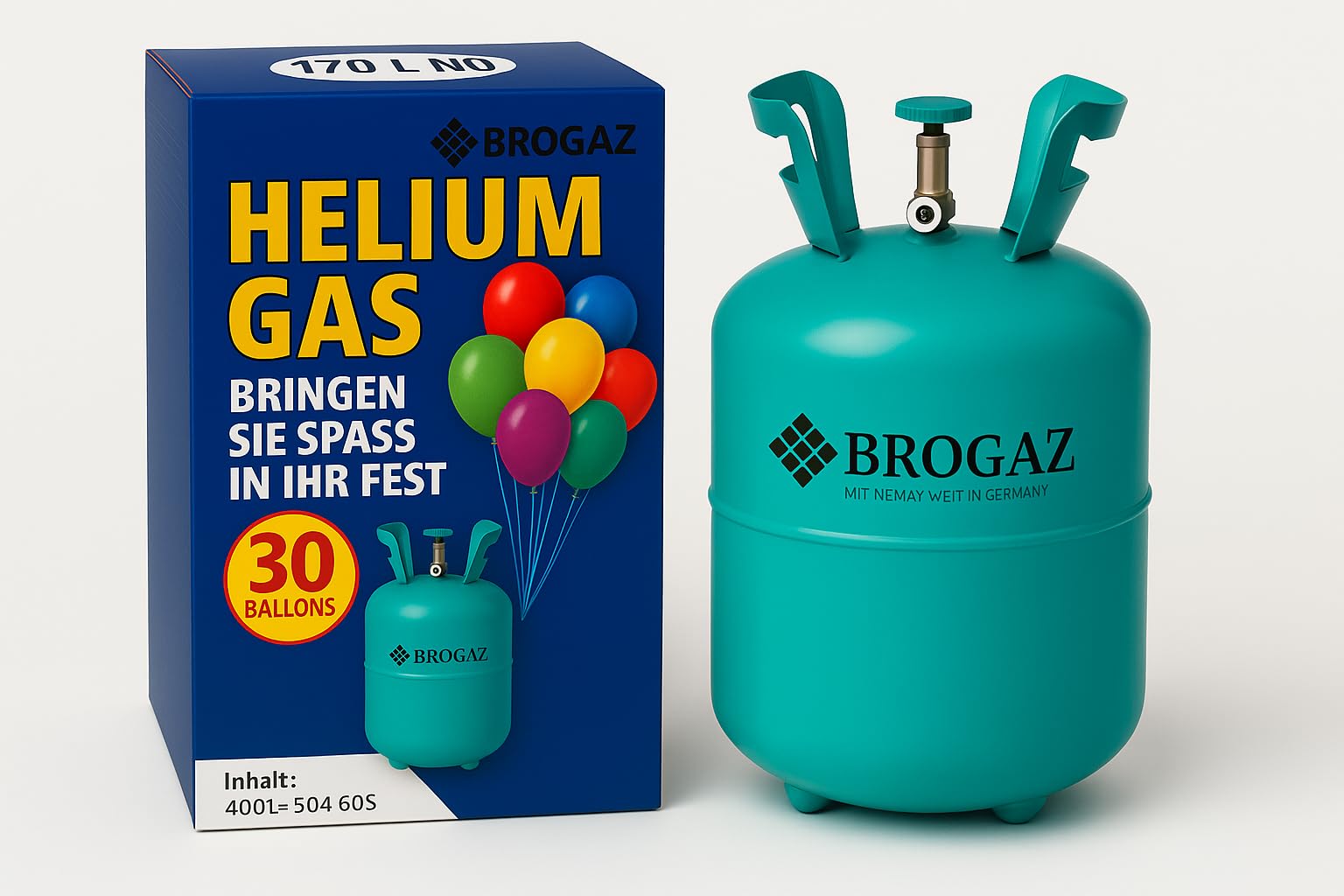 Bombola di Elio per 30 Palloncini - Gas Elio in Ricarica, Facile da Usare, Ideale per Feste e Eventi (Palloncini NON Inclusi)
