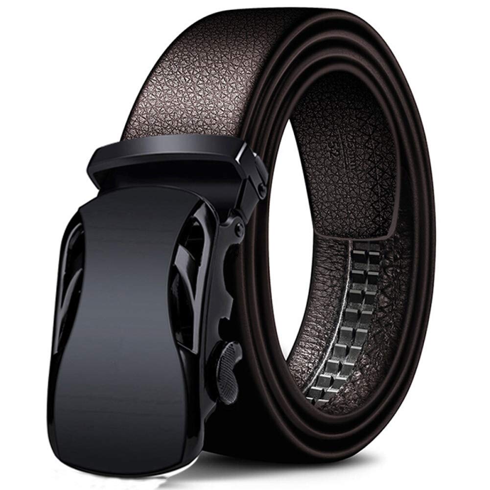 ??????? NOMSOCR Men's Real Leather Ratchet Dress Belt with Automatic Buckle for Business and Casual (Brown-1, Adjustable from 44