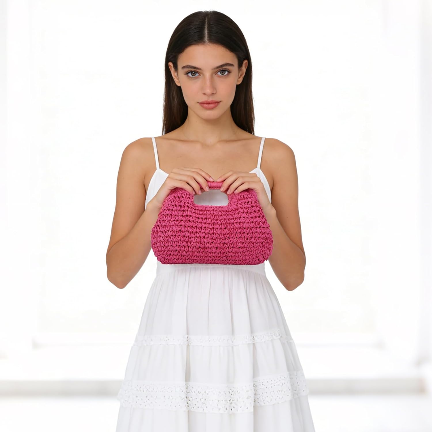 Straw Dumpling Clutch Bag, Summer Beach Bag, Woven Straw Tote Clutch Purse for Women, Vacation Evening Bags