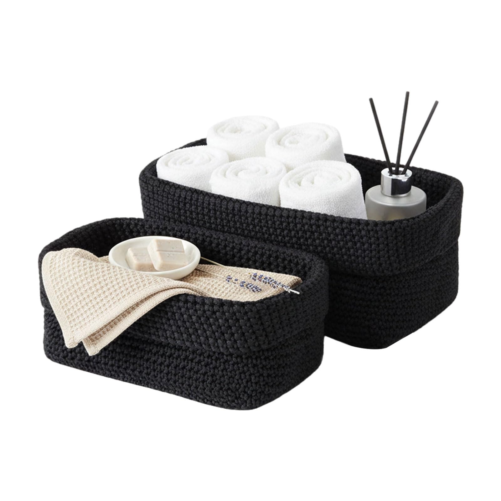 MerwDeeyt 2Pcs Black Rectangle Storage Basket Fabric Basket Bins 2 Sizes