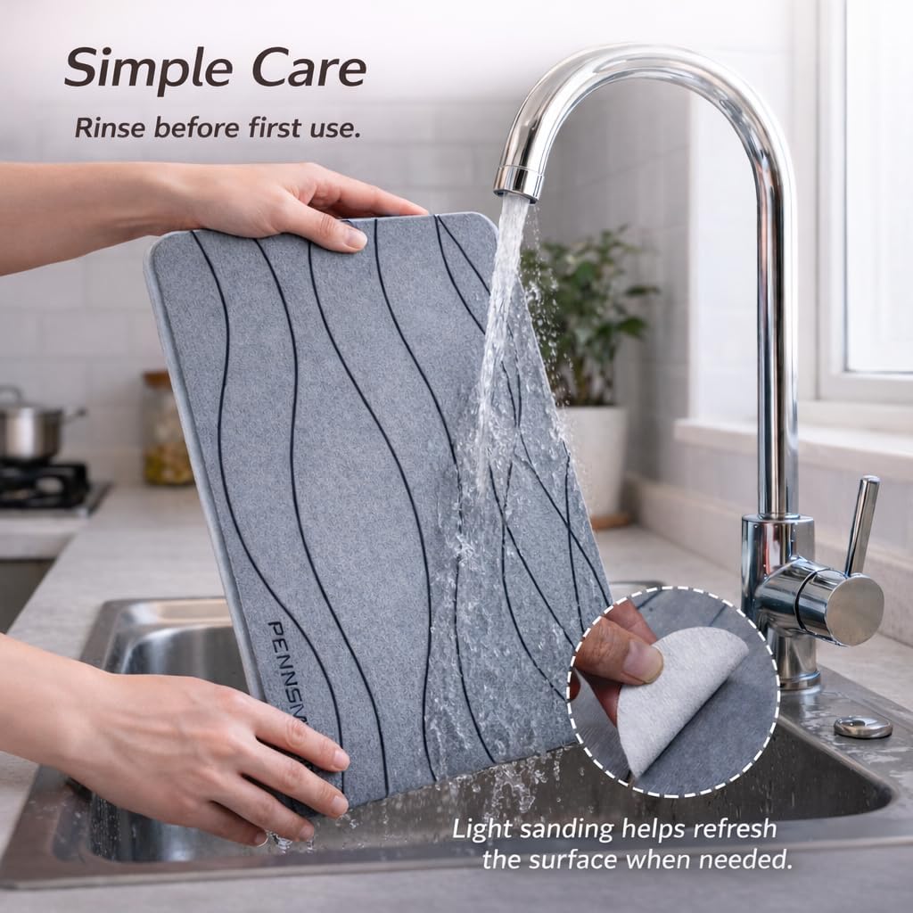 2 Pcs Stone Drying Mat for Kitchen Counter, 24"x16" + 16"x12" Large Stone Dish Drying Mats, Ultra Absorbent Diatomaceous Earth Dish Drying Mat, Quick Dry Stone Mat for Kitchen Dish Rack