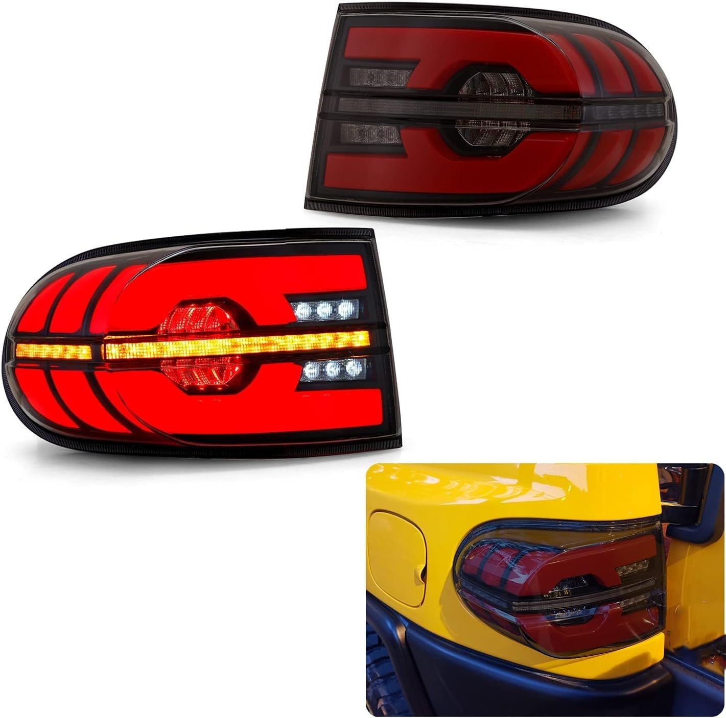LED Tail Lights For Toyota FJ Cruiser 2007-2014 Start-up Animation DRL Sequential Indicator Rear Lamp Assembly (smoke)