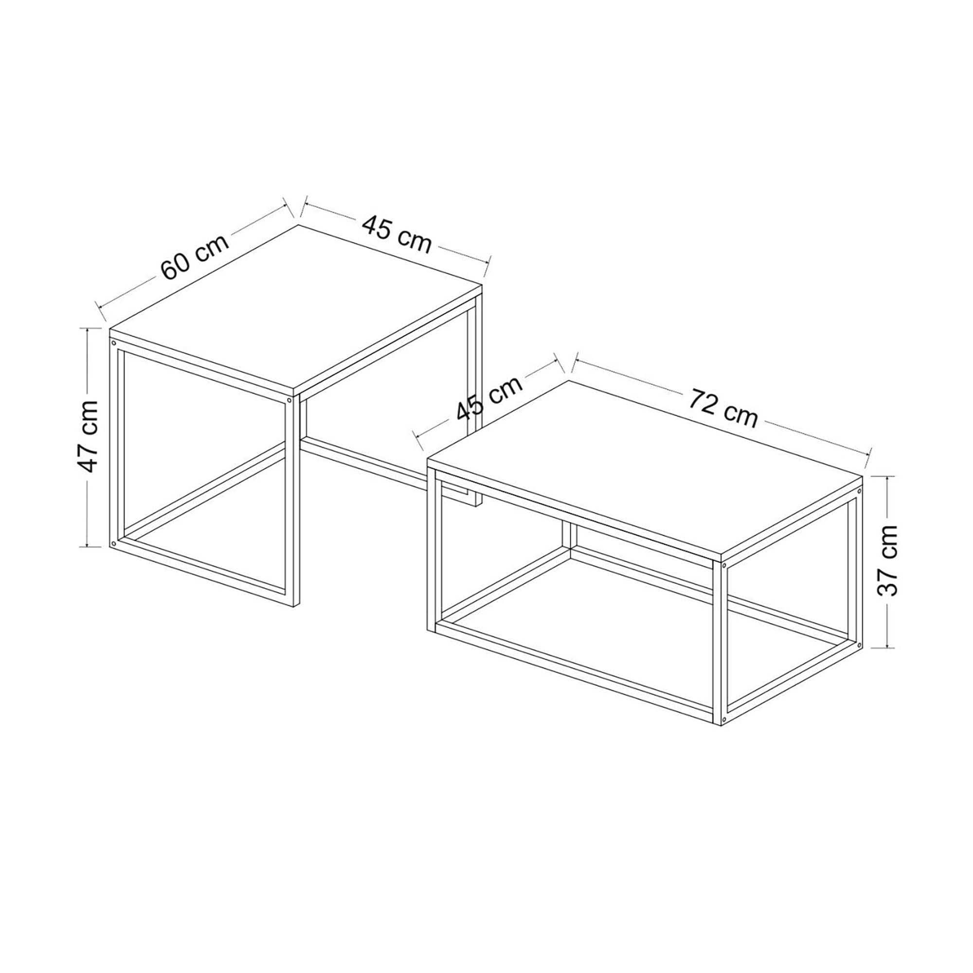 [en.casa] Set de 2 Mesas de Centro Nido Conjunto Juego de 2 Mesas Auxiliares para Salón Varios Tamaños Metal/Aglomerado Negro Mate