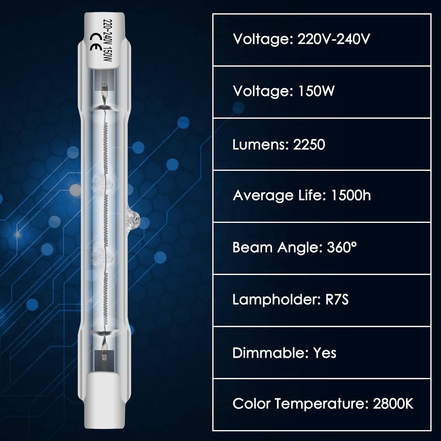 KINGYEENUO 6X Ampoule Halogène R7s 78mm 150W 1300LM 230V