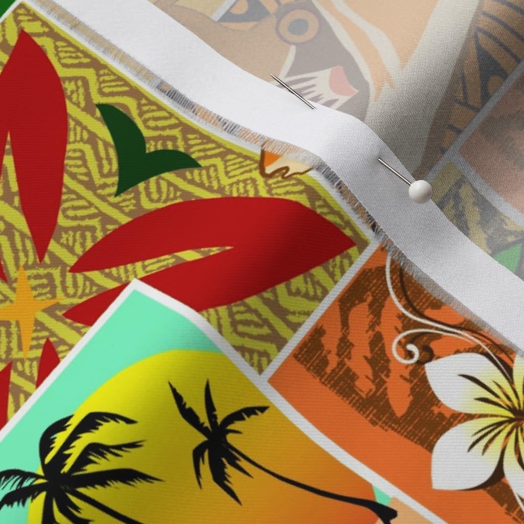Spoonflower Fabric - Hawaiian Tiki Tropical Retro Cartoon Printed on Organic Cotton Sateen Fabric by The Yard - Sewing Quilting Apparel Home Decor