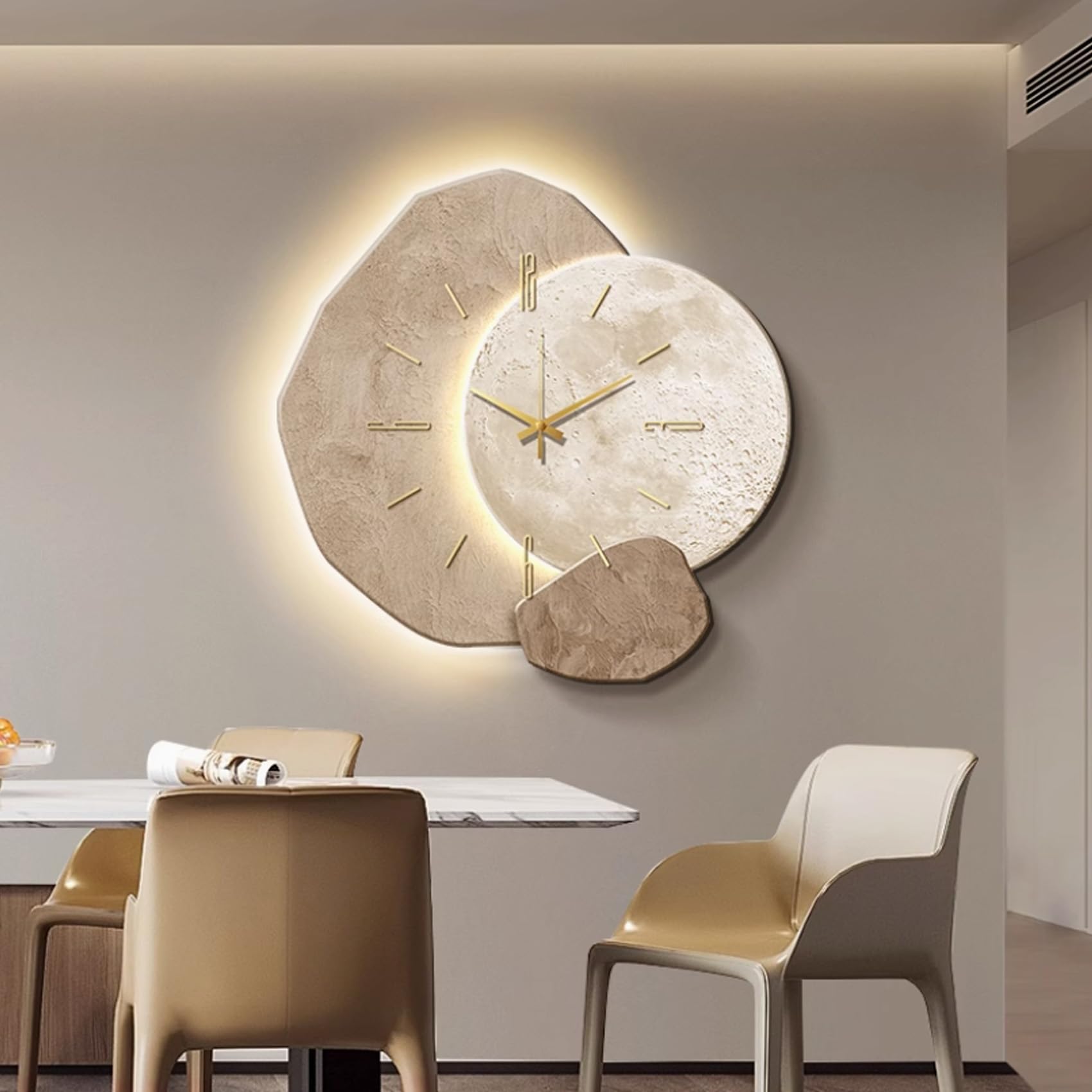 Creative Hanging Clock with Led Light Irregular Creative Decorative Clock Imitation 3D Wall Art Decor Simple Art Decorative