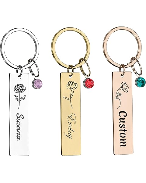 Custom Keychain with Name Birth Flower, Personalized KeyChains for Mom Friend Siste...