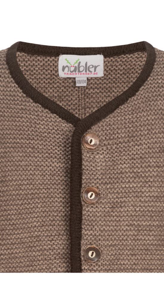 Nübler Trachtenstrickjacke Kinder - Strickjacke Kinder im Landhausstil, gerader Schnitt mit Knöpfen in Hirschhornoptik - Moderne bayrische Tracht, Ignaz Bua, Braun Braun