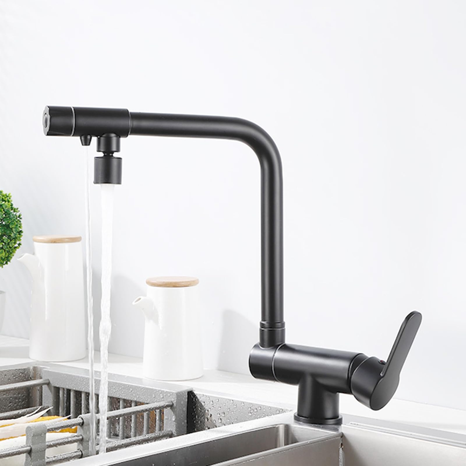 XJTNLB Grifo Cocina 3 Vias Osmosis Abatible Negro Grifo de Cocina Fregadero con Osmosis con 2 Salidas Grifo Cocina Plegable Bajo Ventana Osmosis-B