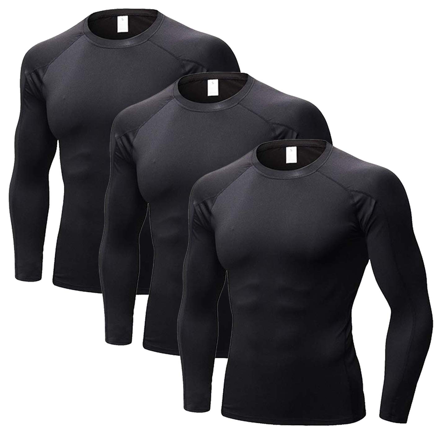 Mens Compression Shirts Black Athletic Long Sleeve Shirt for Men Cool Dry Sports Compression Tops 3 Pack