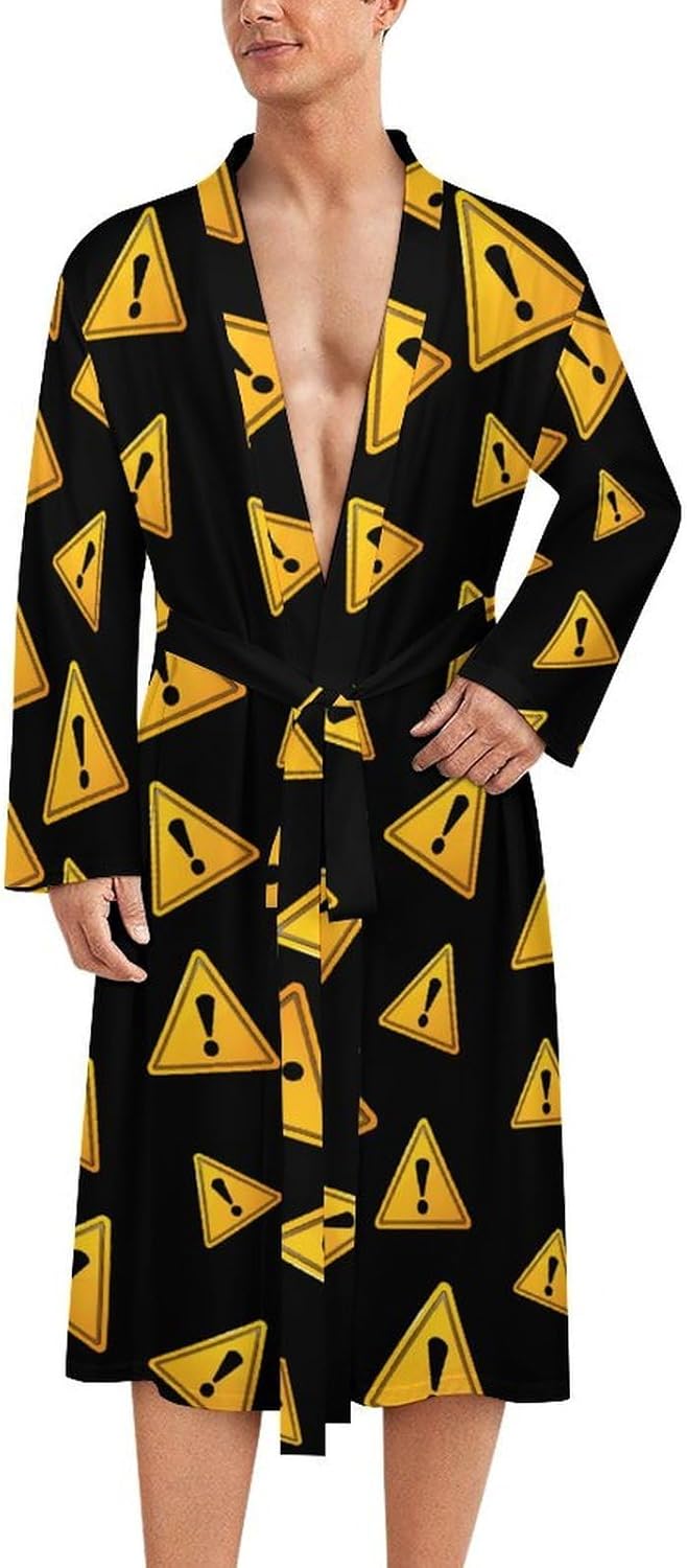 Warning Symbol Mens Robe Long Bathrobe for Women Bath Robes Lightweight Soft Printed Sleepwear