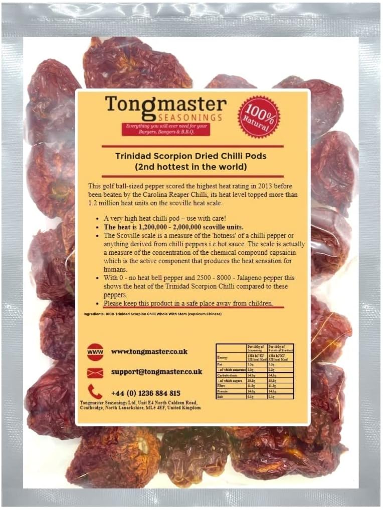 Whole Dried Trinidad Scorpion Chilli Pods - 25g