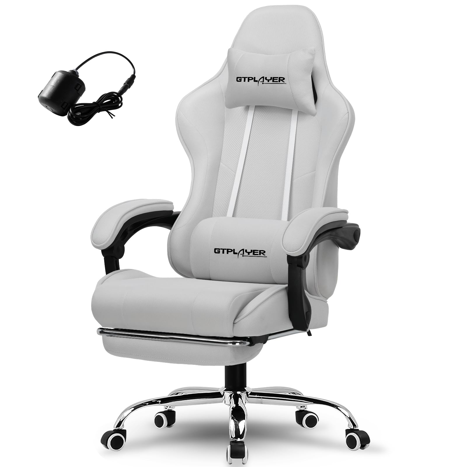 GTPLAYER Gaming Chair with Footrest, Computer Chair with and Lumbar Support, Height Adjustable Game Chair with 360°-Swivel Seat and Headrest and for