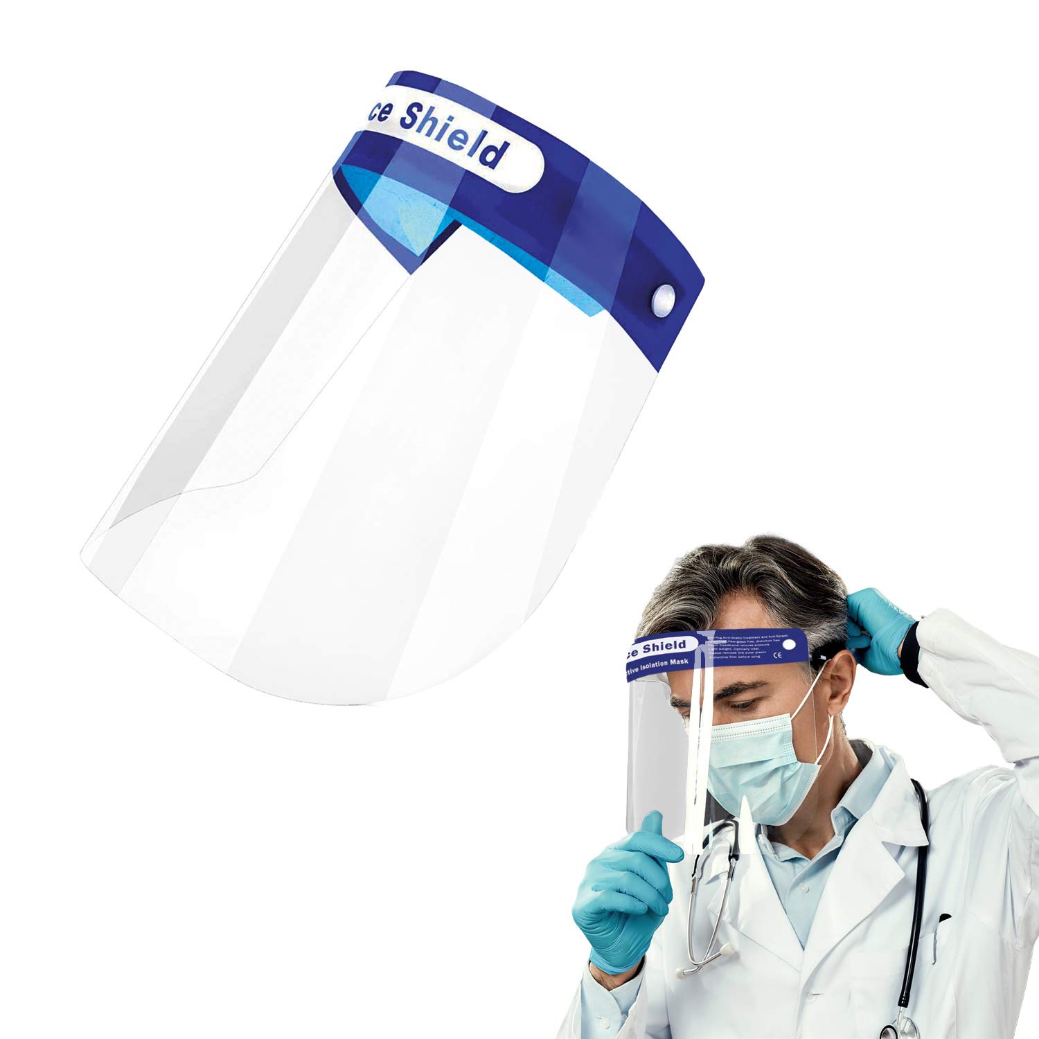 KEPLIN 1pk Transparent Face Safety Shield Full Protection Cap Wide Visor, Quick & Easy to Clean, Please Remove Protective Film