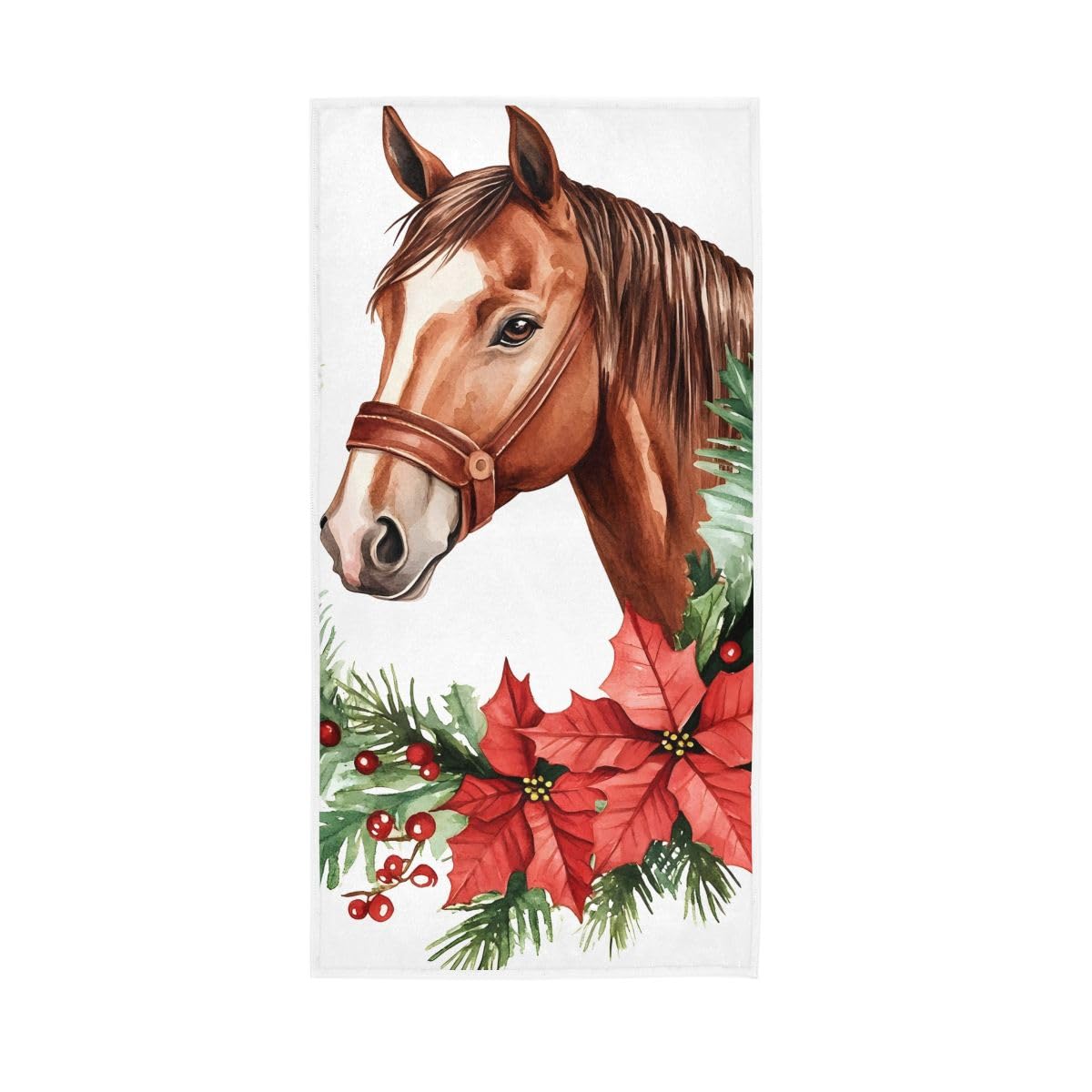 LSRCPD Horse with Christmas Wreath Farmhouse Hand Towels Bathroom, Hand Towels for Bathroom, Travel, Camp, Hotel, Spa 15 x 30 Inches
