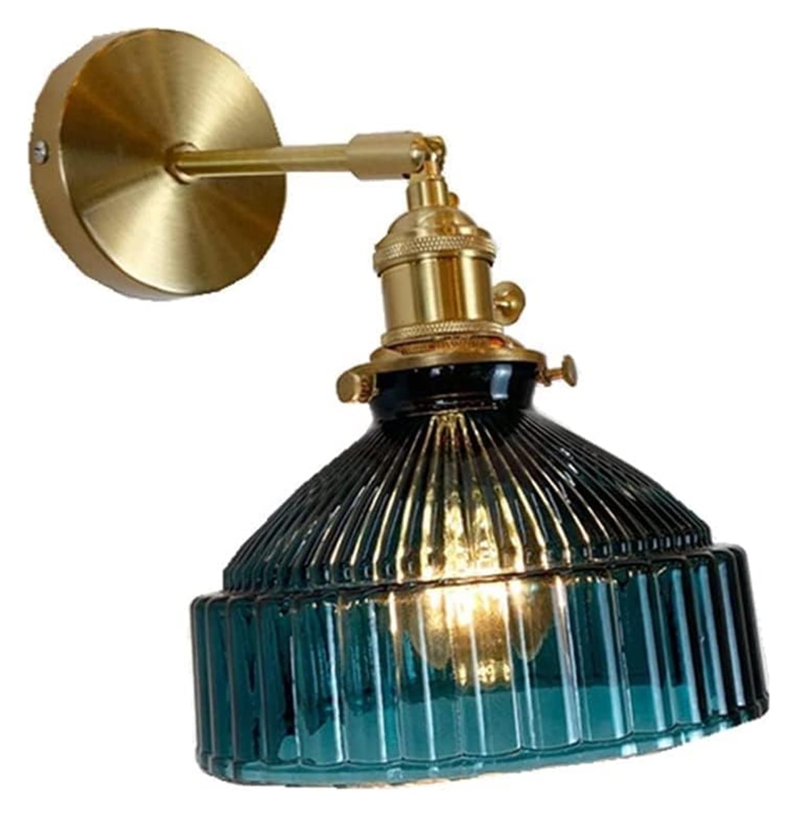 SYAXVOM Wall Lamp Sconces Industrial Style Glass with Rotary Switch E27 Brass Finish Lighting Fixtures for Living Room,Bedroom,Bathroom,Kitchen,Loft,180°Adjustable (Color : Green)