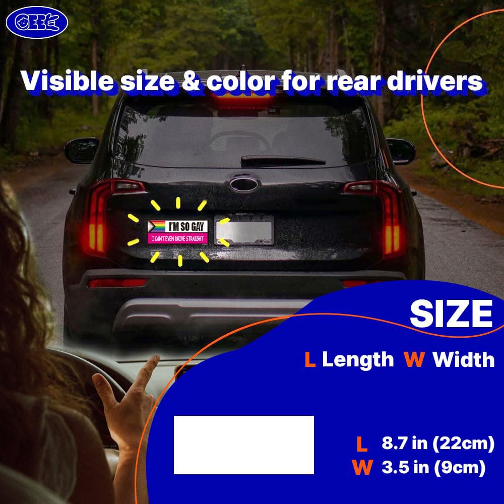 GEEKBEAR Ich Bin so schwul, DASS ich Nicht mal geradeaus Fahren kann Auto Magnet – Reflektierend, Wetterbeständig, Auffällig – 22cm x 9cm (Pride Flag)