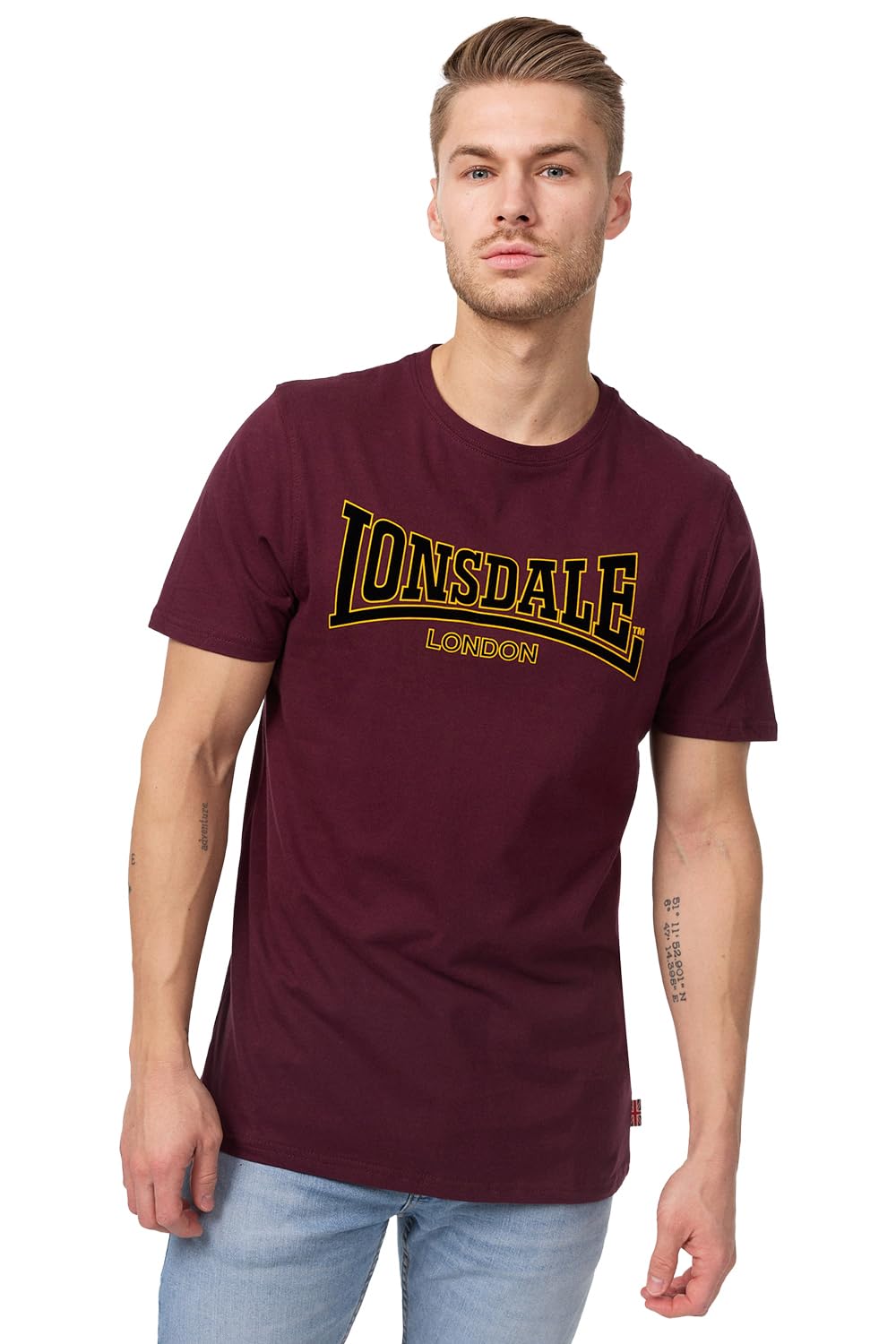 Lonsdale Men's Slim Fit T-Shirt Classic, Oxblood, XXL