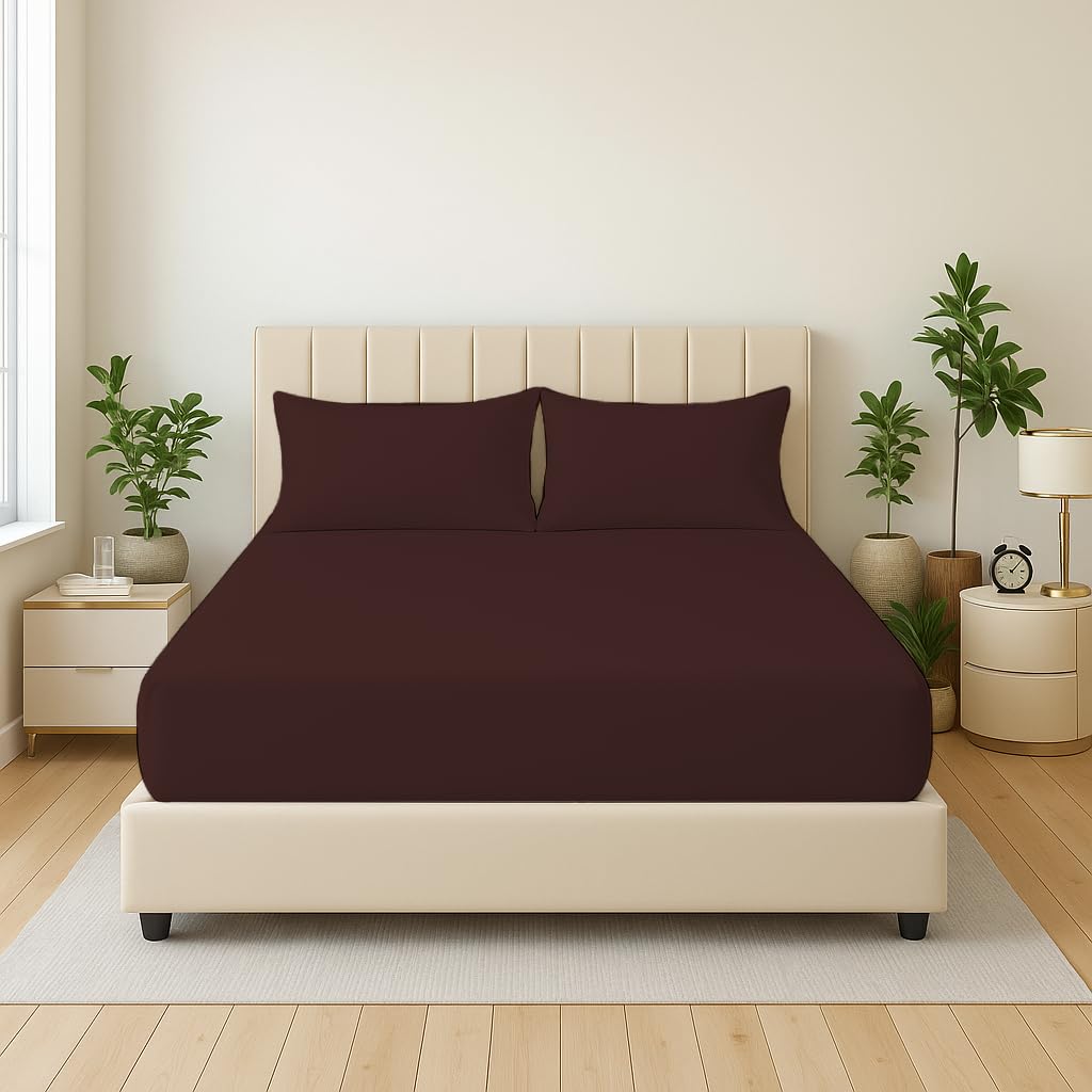Dazzle Collection® Full Fitted Sheet Bed Sheets 100% Polycotton Machine Washable Fitted Sheet (Super King, Chocolate)
