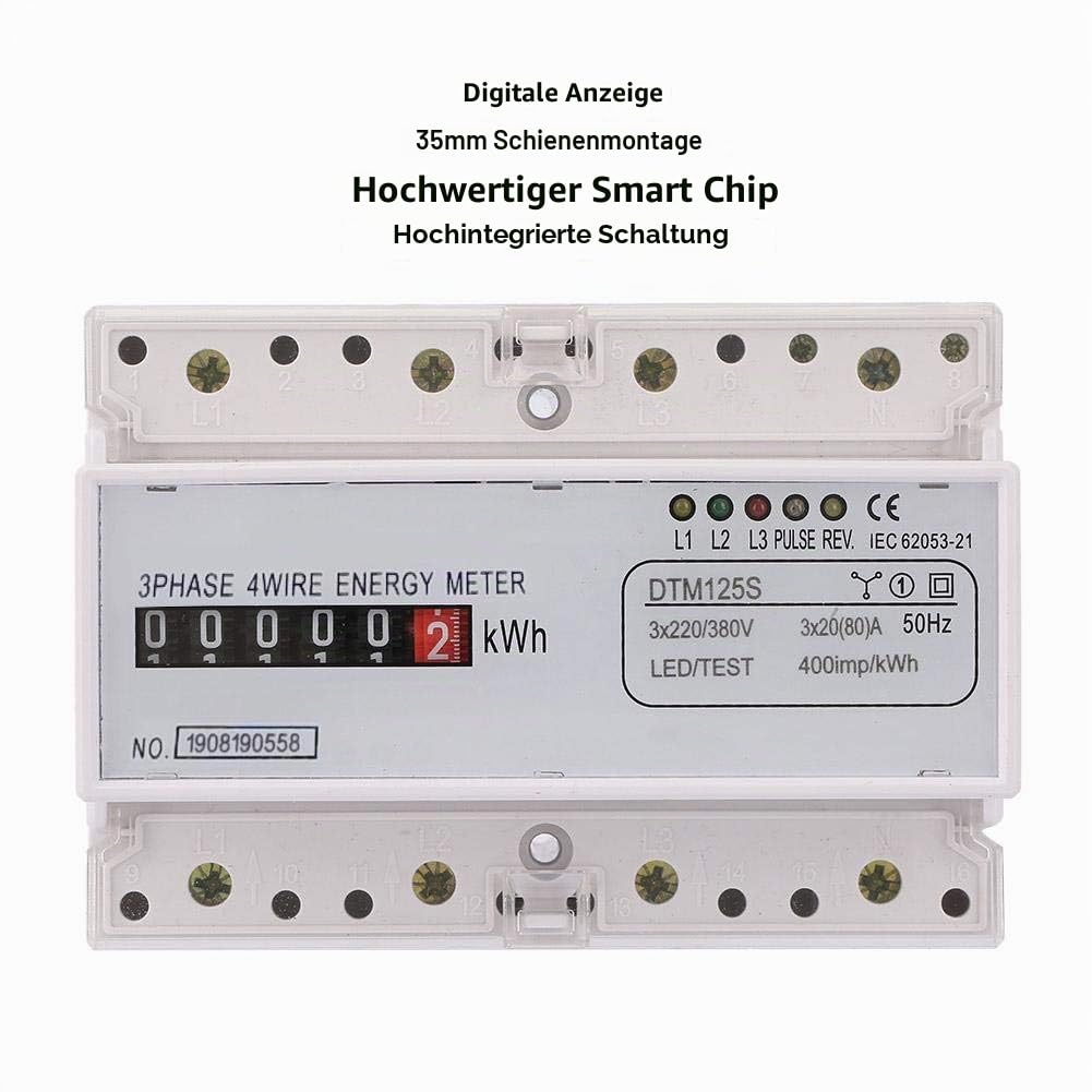 SEAFRONT Stromzähler Hutschiene 220 / 380V 20-80A Energieverbrauch Digitaler Stromzähler 3 Phasen DIN Schiene KWh Zähler