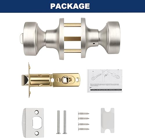 Miniatura 6 de Orger 1 paquete de pomos interiores de níquel satinado, perilla reversible de privacidad con cerradura, pomo redondo sin llave para baño y