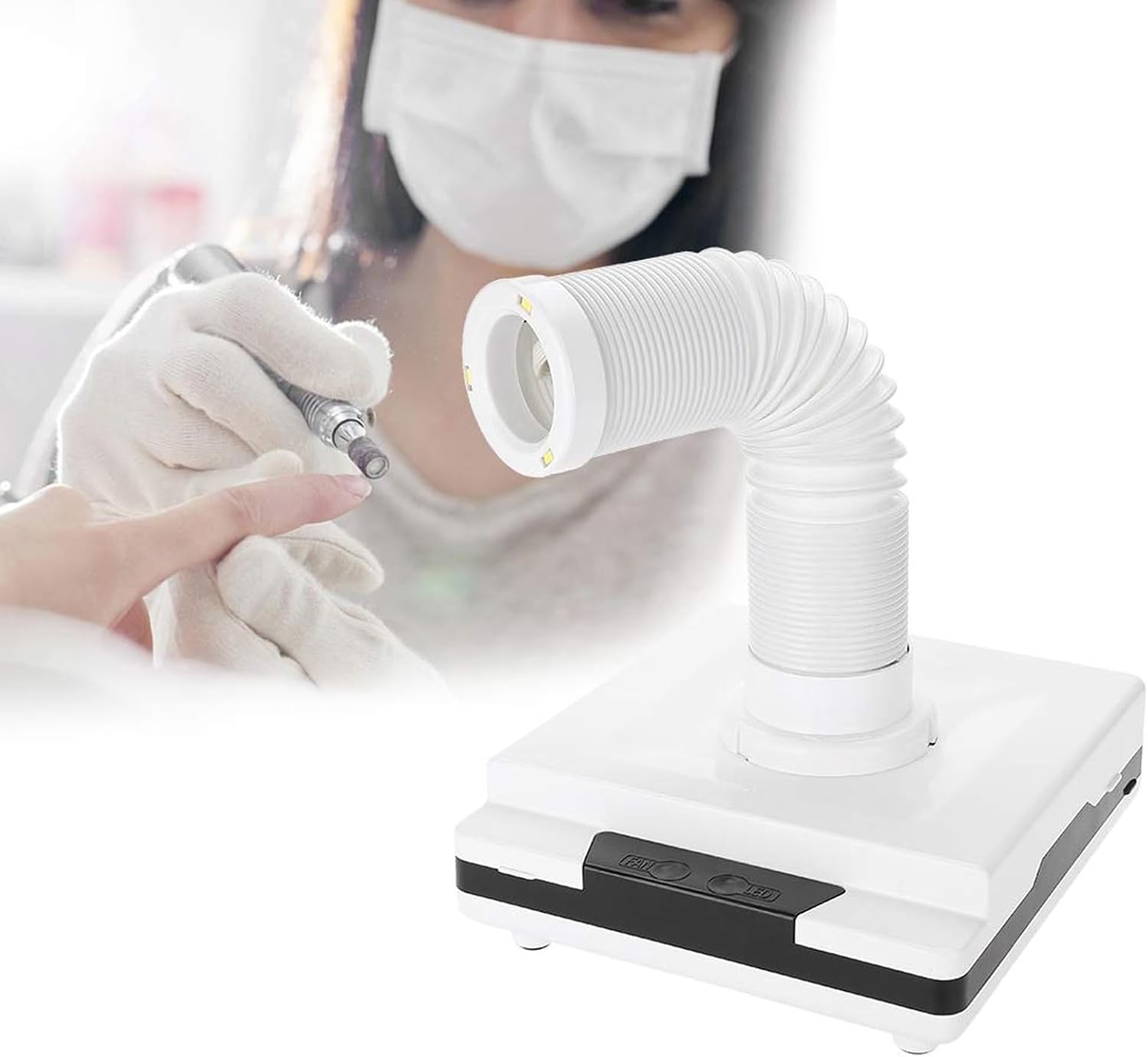 Dental Lab Desktop Dust Collector, 60W Strong Power Nails Fan Dust Remover Collector with 3 LED, Telescopic Tube Retractable Elbow Design, for Polish Acrylic Nails